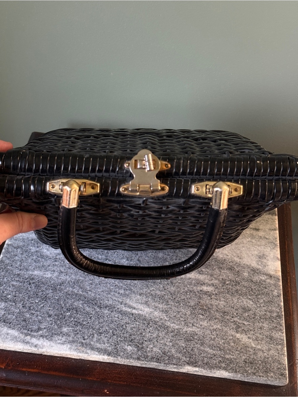 vintage 1950s-1960s black wicker bag - Picture 3 of 5